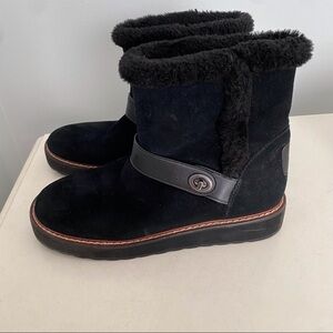 Coach Illia Black Suede Short Boot with Faux Fur Lining